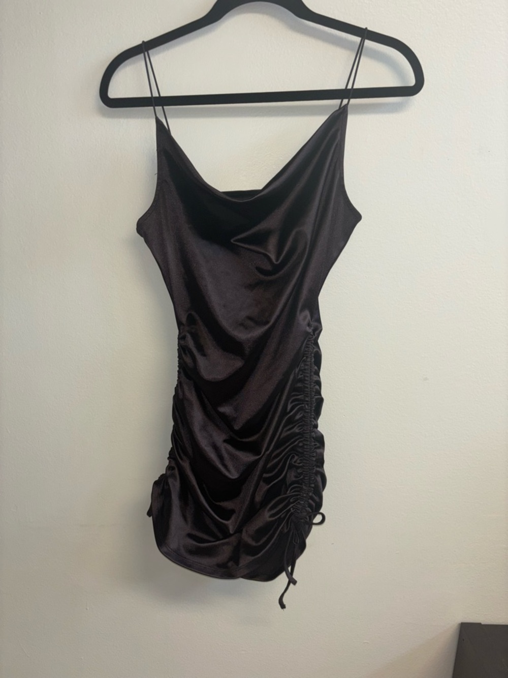 H&M Deep Brown Satin Slip Dress with Cowl Neck